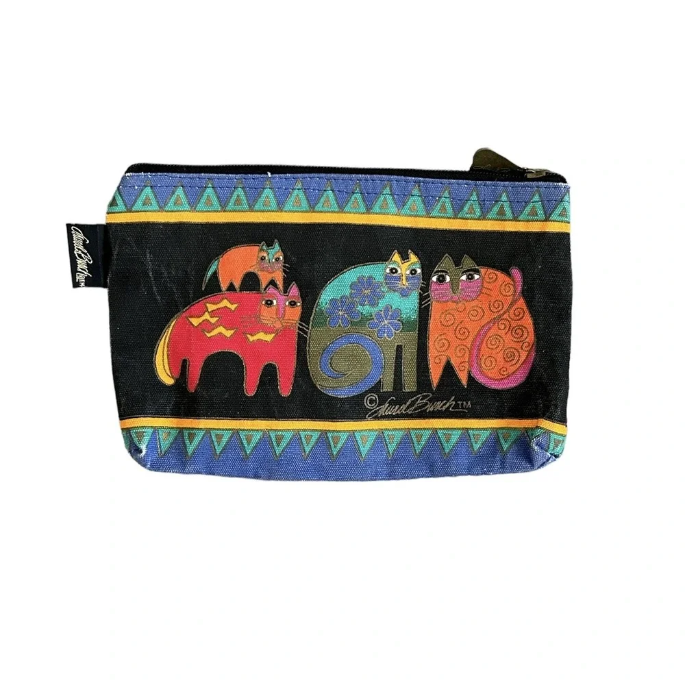 Laurel Burch Cosmetic Bag Pouch Tasai Cats Colorful Canvas‎